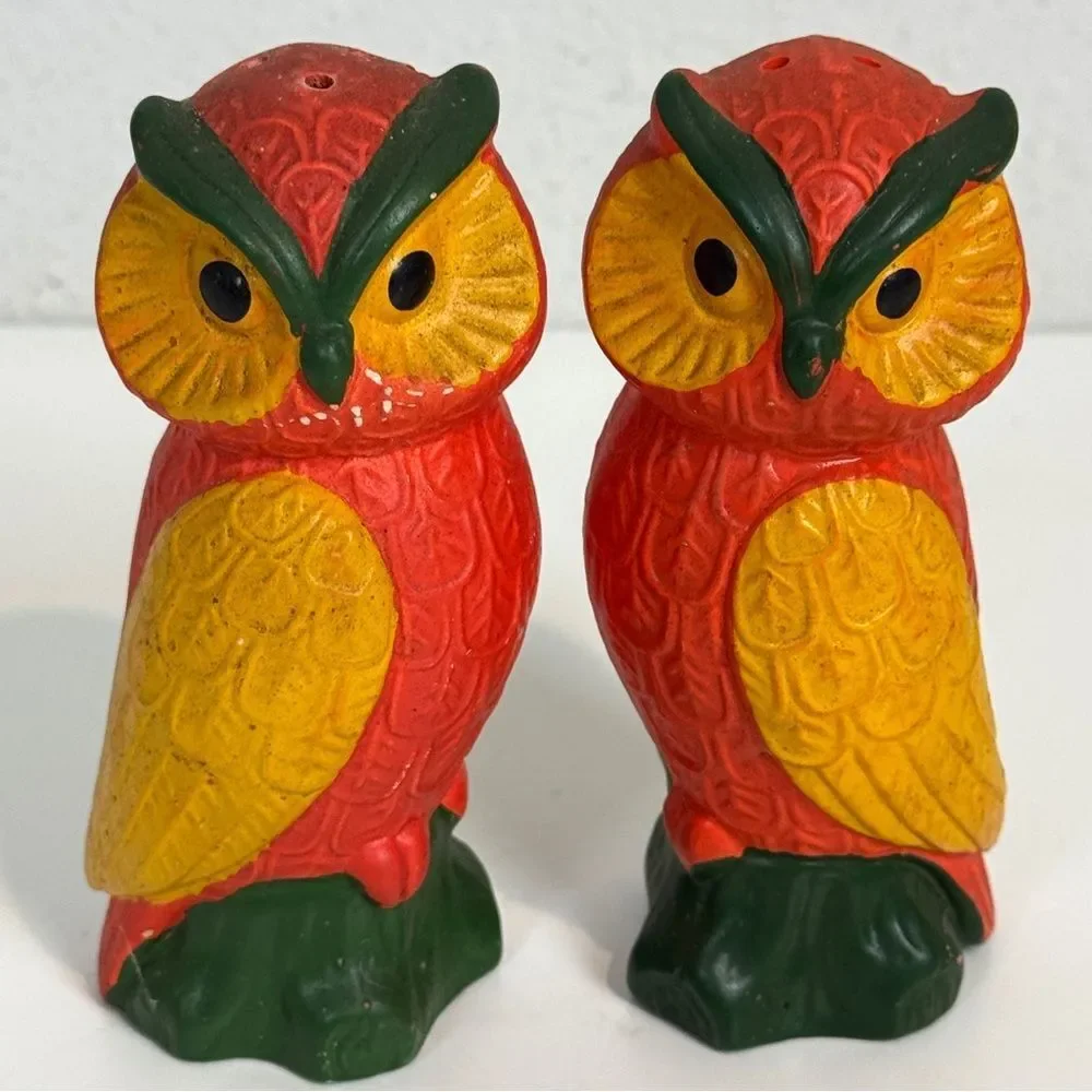Vintage Ceramic Owl Salt & Pepper Shakers Made in Japan 70s